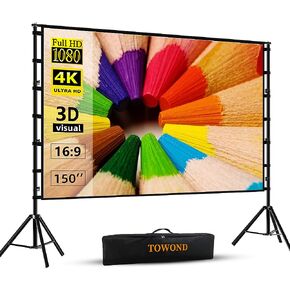 TOWOND Projector Screen and Stand, 150 inch Indoor Outdoor Projection Screen, Portable 16:9 4K HD Rear Front Movie Screen with Carry Bag Wrinkle-Free Design for Home Theater Backyard Cinema in Saudi Arabia