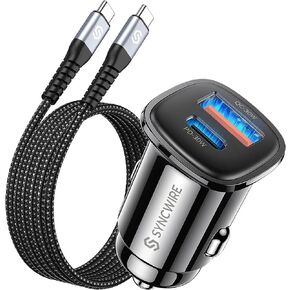 شاحن سيارة USB C Syncwire [PD 45W & QC 45W] محول شاحن سيارة USB شحن سريع [Super Mini & All Metal] متوافق مع iPhone 14 Pro Max Plus 13 12 Samsung S23/S22/21 Note 22/21، Pixel، iPad in Kuwait