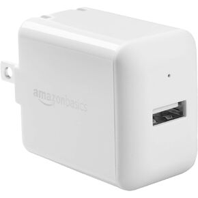 شاحن حائط بمنفذ USB-A بقدرة 12 واط من أمازون بيسكس (2.4 أمبير) للهواتف (iPhone 13/12/11/X وSamsung والمزيد)، عبوة من قطعتين، أبيض in Kuwait