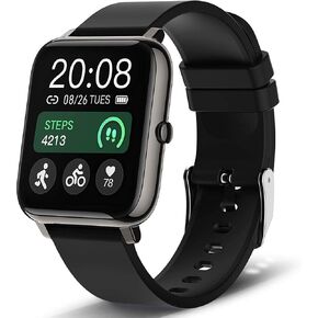 Popglory Smart Watch, Smartwatch with Blood Pressure, Blood Oxygen Monitor, Fitness Tracker with Heart Rate Monitor, Full Touch Fitness Watch for Android & iOS for Men Women (Black)
