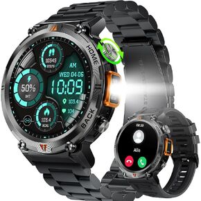 Military Smart Watches for Men (Call Receive/Dial) with LED Flashlight, 1.45" HD Rugged Outdoor Tactical Smartwatch, Fitness Tracker Watch with Heart Rate Sleep Monitor for iPhone Android Phone in Saudi Arabia