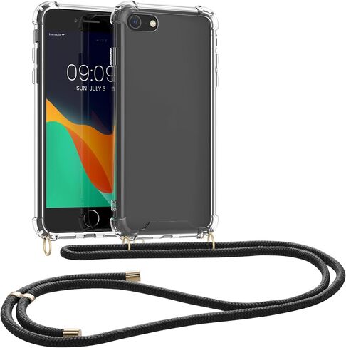 حافظة كروس kwmobile متوافقة مع هاتف Apple iPhone SE (2022) / iPhone SE (2020) / iPhone 8 / iPhone 7 - غطاء هاتف شفاف من مادة TPU مع حزام حبل - أسود/شفاف in Kuwait