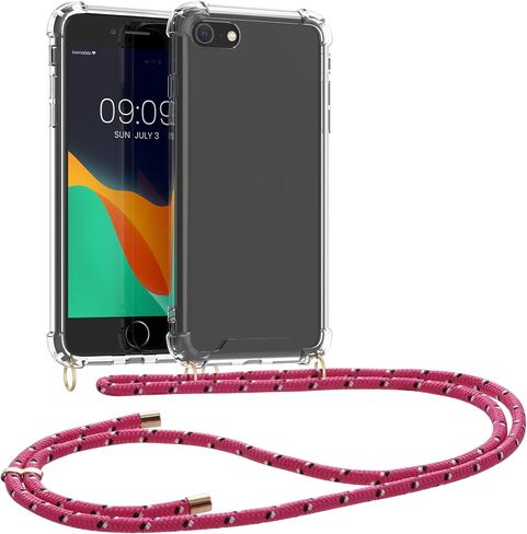 حافظة كروس kwmobile متوافقة مع هاتف Apple iPhone SE (2022) / iPhone SE (2020) / iPhone 8 / iPhone 7 - غطاء هاتف شفاف من مادة TPU مع حزام حبل - أسود/شفاف in Kuwait