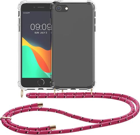 حافظة كروس kwmobile متوافقة مع هاتف Apple iPhone SE (2022) / iPhone SE (2020) / iPhone 8 / iPhone 7 - غطاء هاتف شفاف من مادة TPU مع حزام حبل - أسود/شفاف in Kuwait