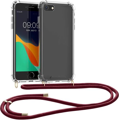 حافظة كروس kwmobile متوافقة مع هاتف Apple iPhone SE (2022) / iPhone SE (2020) / iPhone 8 / iPhone 7 - غطاء هاتف شفاف من مادة TPU مع حزام حبل - أسود/شفاف in Kuwait