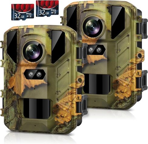 SPOYR 2 Pack Mini Trail Camera، 24MP 2.7K مع 32GB TF بطاقة لعبة الكاميرا 120 درجة زاوية واسعة كاميرا الصيد 2 بوصة LCD لا توهج للرؤية الليلية الحركة المنشط مقاوم للماء لمراقبة الحياة البرية في الهواء الطلق in Kuwait