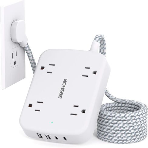 Surge Protector Power Strip with 2 USB C - 5 Ft Flat Extension Cord Flat Plug Power Strip, 4 Widely Outlets and 4 USB Charging Ports, Outlet Extender, 900 Joules, for Home Office Dorm Room Essentials in Saudi Arabia