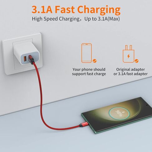 USB Type C Cable,USB A to USB C 3A Fast Charging (3.3ft 2-Pack) Braided Charge Cord Compatible with Samsung Galaxy S10 S9 S8 Plus,Note 9 8,A11 A20 A51,LG G6 G7 V30 V35,Moto Z2 Z3,USB C Charger (Grey) in Saudi Arabia
