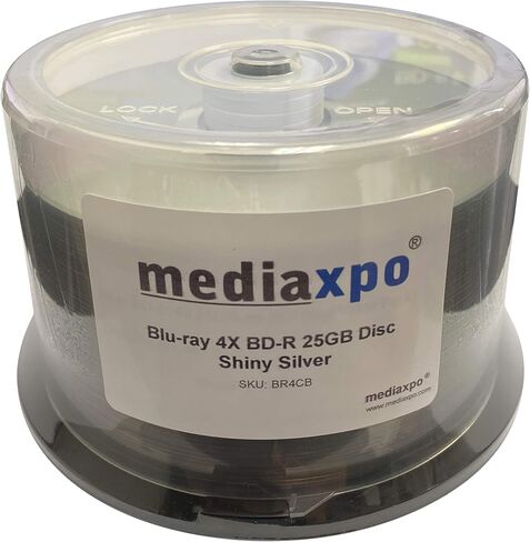 قرص Mediaxpo 50 Grade A Blu-ray 4X BD-R سعة 25 جيجابايت فضي لامع in Kuwait