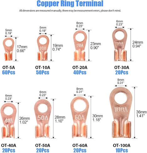Glarks 300Pcs Open Barrel Wire Crimp Copper Ring Lugs Wire Crimp Terminal Connectors OT 5A 10A 20A 30A 40A 50A 60A 100A with Heat Shrink Tubing Assortment Kit for Auto Car Battery Cable Connector in Saudi Arabia