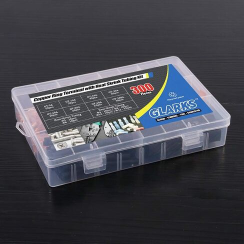 Glarks 300Pcs Open Barrel Wire Crimp Copper Ring Lugs Wire Crimp Terminal Connectors OT 5A 10A 20A 30A 40A 50A 60A 100A with Heat Shrink Tubing Assortment Kit for Auto Car Battery Cable Connector in Saudi Arabia
