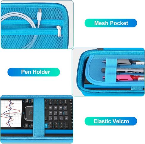BOVKE Calculator Case for Texas Instruments TI-Nspire CX II CAS/CX II/CX CAS/CX Color Graphing Calculator and More - Extra Mesh Pocket for USB Cables and Other Accessories, Black in Kuwait