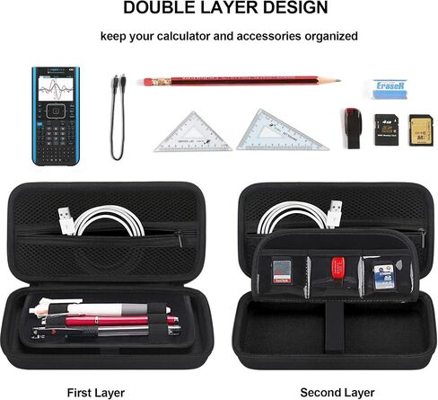 BOVKE Calculator Case for Texas Instruments TI-Nspire CX II CAS/CX II/CX CAS/CX Color Graphing Calculator and More - Extra Mesh Pocket for USB Cables and Other Accessories, Black in Kuwait