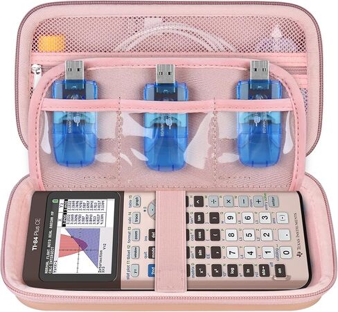حقيبة سفر صلبة من Supmay لجهاز Texas Instruments TI-84 Plus CE/TI-84 Plus/TI-83 Plus CE، آلة حاسبة للرسوم البيانية الملونة، حامل تخزين مع جيوب شبكية لكابل الشاحن، دليل المستخدم والمزيد، ذهبي وردي in Kuwait