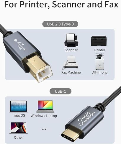 CableCreation USB C Printer Cable 1 m, Printer Cable USB C to B, Scanner Cable Printer Cable to USB MIDI Cable for Yamaha Casio Digital Piano MIDI Controller DJ Controller, 3.3 ft Black in Saudi Arabia