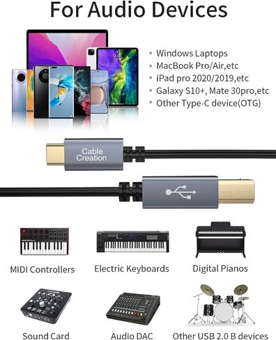 CableCreation USB C Printer Cable 1 m, Printer Cable USB C to B, Scanner Cable Printer Cable to USB MIDI Cable for Yamaha Casio Digital Piano MIDI Controller DJ Controller, 3.3 ft Black in Saudi Arabia