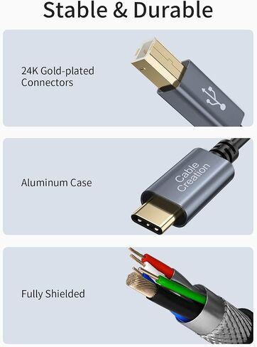 CableCreation USB C Printer Cable 1 m, Printer Cable USB C to B, Scanner Cable Printer Cable to USB MIDI Cable for Yamaha Casio Digital Piano MIDI Controller DJ Controller, 3.3 ft Black in Saudi Arabia