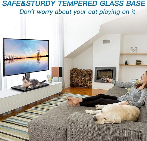 Swivel Universal TV Stand Mount for 37-75 Inch LCD OLED Flat/Curved Screen TVs up to 99lbs-Height Adjustable Table Top TV Stand/Base with Tempered Glass Base & Wire Management, VESA 600x400mm-PSTVS21 in Saudi Arabia