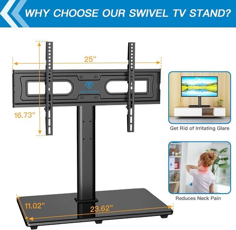 Swivel Universal TV Stand Mount for 37-75 Inch LCD OLED Flat/Curved Screen TVs up to 99lbs-Height Adjustable Table Top TV Stand/Base with Tempered Glass Base & Wire Management, VESA 600x400mm-PSTVS21 in Saudi Arabia