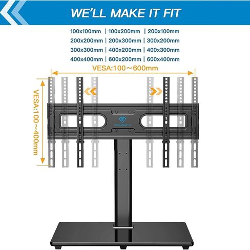 Swivel Universal TV Stand Mount for 37-75 Inch LCD OLED Flat/Curved Screen TVs up to 99lbs-Height Adjustable Table Top TV Stand/Base with Tempered Glass Base & Wire Management, VESA 600x400mm-PSTVS21 in Saudi Arabia