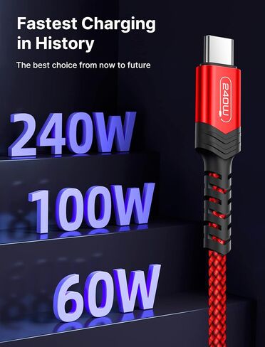 JSAUX 240W USB C to USB C Cable 10FT, Type C Fast Charging Cord, Blue in Saudi Arabia