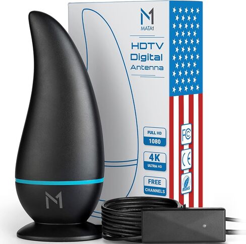 هوائي تلفزيون عالي الدقة 4K للاستخدام الداخلي فقط، مدى طويل 300 ميل، أحدث شريحة 2022، قاعدة مغناطيسية + كابل محوري بطول 14.7 متر من ماتا1 (شركة أمريكية) in Kuwait