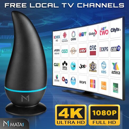 هوائي تلفزيون عالي الدقة 4K للاستخدام الداخلي فقط، مدى طويل 300 ميل، أحدث شريحة 2022، قاعدة مغناطيسية + كابل محوري بطول 14.7 متر من ماتا1 (شركة أمريكية) in Kuwait