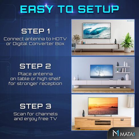 هوائي تلفزيون عالي الدقة 4K للاستخدام الداخلي فقط، مدى طويل 300 ميل، أحدث شريحة 2022، قاعدة مغناطيسية + كابل محوري بطول 14.7 متر من ماتا1 (شركة أمريكية) in Kuwait