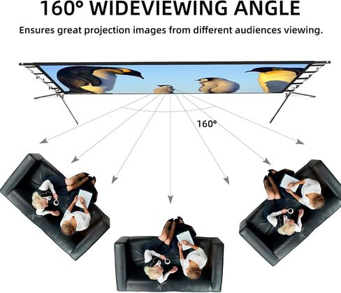 شاشة عرض مطورة مع حامل، شاشة عرض أفلام داخلية وخارجية مقاس 150 بوصة بدقة 4K HD 16: 9 تصميم خالٍ من التجاعيد لليلة مشاهدة الأفلام في الفناء الخلفي (سهلة التنظيف، 1.1 كسب، زاوية عرض 160 درجة وحقيبة حمل) in Kuwait