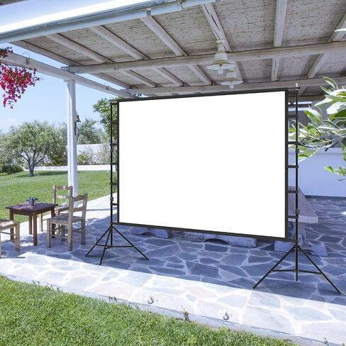 شاشة عرض مطورة مع حامل، شاشة عرض أفلام داخلية وخارجية مقاس 150 بوصة بدقة 4K HD 16: 9 تصميم خالٍ من التجاعيد لليلة مشاهدة الأفلام في الفناء الخلفي (سهلة التنظيف، 1.1 كسب، زاوية عرض 160 درجة وحقيبة حمل) in Kuwait