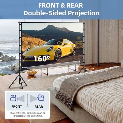 TOWOND Projector Screen and Stand, 150 inch Indoor Outdoor Projection Screen, Portable 16:9 4K HD Rear Front Movie Screen with Carry Bag Wrinkle-Free Design for Home Theater Backyard Cinema in Kuwait