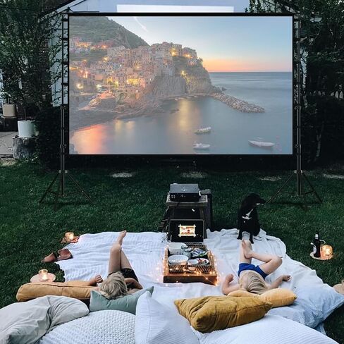 TOWOND Projector Screen and Stand, 150 inch Indoor Outdoor Projection Screen, Portable 16:9 4K HD Rear Front Movie Screen with Carry Bag Wrinkle-Free Design for Home Theater Backyard Cinema in Kuwait