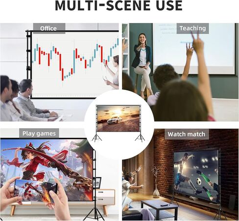 TOWOND Projector Screen and Stand, 150 inch Indoor Outdoor Projection Screen, Portable 16:9 4K HD Rear Front Movie Screen with Carry Bag Wrinkle-Free Design for Home Theater Backyard Cinema in Kuwait