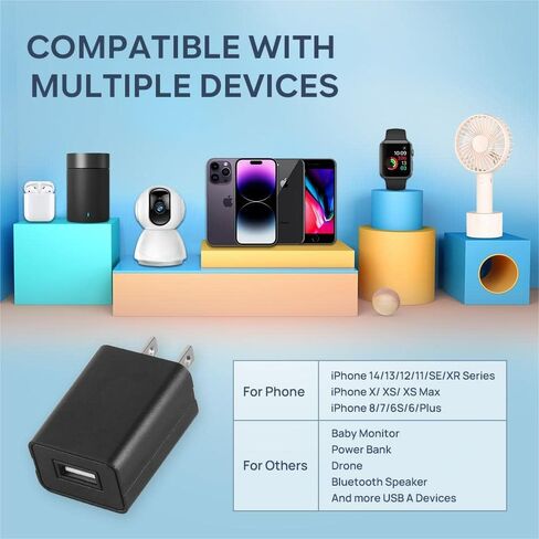 شاحن حائط مكعب 5V1A USB مزود طاقة، كتلة شحن عالمية، قابس جداري من الطوب المحمول، شاحن سريع للسفر، محول طاقة لهاتف iPhone، Samsung Galaxy، LG (أسود) in Kuwait