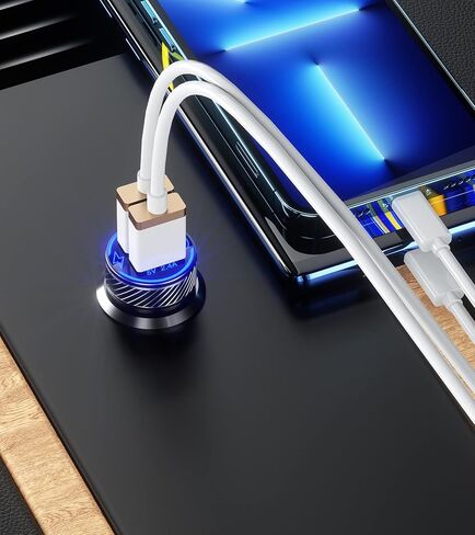 【2 حزمة】 شاحن سيارة USB، محول شاحن سيارة بمنفذ USB مزدوج، شاحن هاتف سيارة شحن 5 فولت/4.8 أمبير مع مصباح LED أزرق ومفتاح لمس مناسب لهاتف iPhone 13/12 Pro/Max/8، Galaxy S21/20/10/9 (أسود) ) in Kuwait