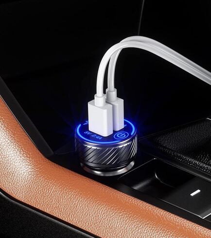 【2 حزمة】 شاحن سيارة USB، محول شاحن سيارة بمنفذ USB مزدوج، شاحن هاتف سيارة شحن 5 فولت/4.8 أمبير مع مصباح LED أزرق ومفتاح لمس مناسب لهاتف iPhone 13/12 Pro/Max/8، Galaxy S21/20/10/9 (أسود) ) in Kuwait