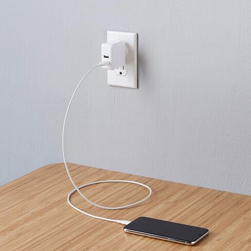 أمازون بيسكس ،12 واط ،منفذ واحد USB-A ،شاحن حائط (2.4 أمبير) ،محمول ،متوافق مع هواتف (آيفون 16/15/14/13/12/11/X وسامسونج والمزيد) ،قطعتان ، أبيض in Kuwait