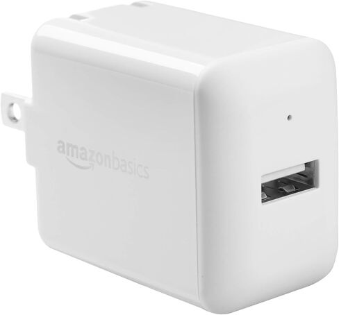 شاحن حائط بمنفذ USB-A بقدرة 12 واط من أمازون بيسكس (2.4 أمبير) للهواتف (iPhone 13/12/11/X وSamsung والمزيد)، عبوة من قطعتين، أبيض in Kuwait