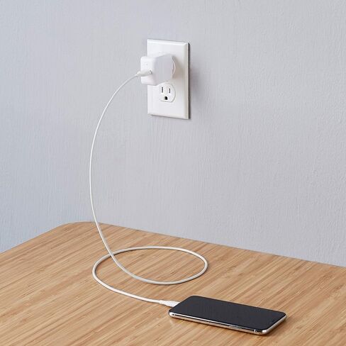 شاحن حائط بمنفذ USB-A بقدرة 12 واط من أمازون بيسكس (2.4 أمبير) للهواتف (iPhone 13/12/11/X وSamsung والمزيد)، عبوة من قطعتين، أبيض in Kuwait