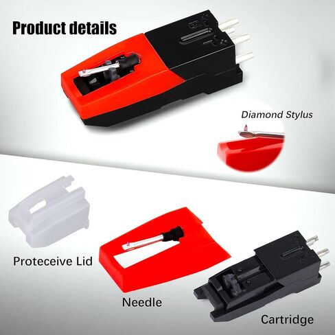 LUTER قطعة واحدة من خرطوشة مشغل الأسطوانات مع قطعتين من إبرة مشغل الأسطوانات وإبر القرص الدوار ومشغل الأسطوانات وملحقات استبدال إبرة مشغل الأسطوانات لمشغل تسجيلات الفينيل in Kuwait