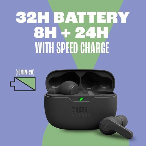 JBL Vibe Beam - True Wireless Earbuds - Black | JBL Deep Bass Sound, Comfortable fit, Up to 32 8h 24h total hours of battery life with speed charging in Kuwait