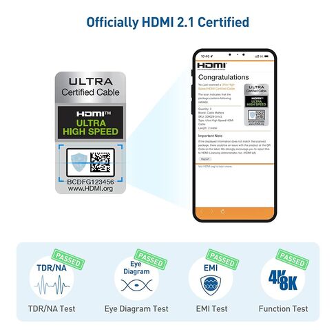 مسائل الكابل [معتمد من HDMI عالي السرعة] كابل HDMI 48 جيجابت في الثانية 8K بطول 3.3 قدم / 1 متر مع 8K عند 60 هرتز، 4K عند 240 هرتز ودعم HDR لأجهزة PS5، وXbox Series X/S، وRTX3080/3090، وRX 6800/6900، وApple TV، و أكثر in Kuwait