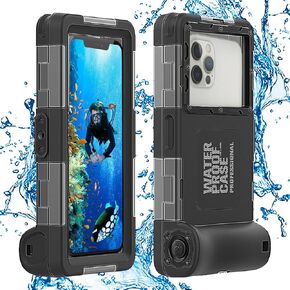 Waterproof Underwater Diving Snorkeling Phone Case [15m/50ft] Photo Video Cover for iPhone 11/12/13/14 Pro Max Mini Xr/X/Xs and Samsung Galaxy Note 20/10/S23/22/21/10 Ultra Plus (Black)