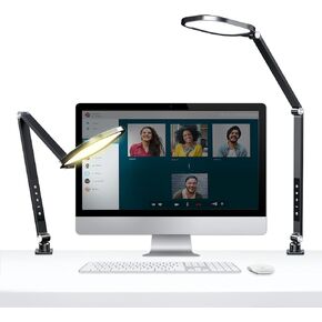 Led Desk Lamps for Home Office, 1200LM Clamp On Desk Light for Video Calls, 3000k-6500k Computer Zoom Light for Video Conference, Adjustable Swing Arm Architect Office Table Lamp