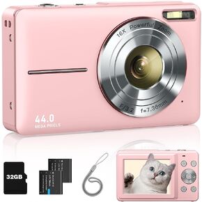 Digital Camera, FHD 1080P Point and Shoot Camera for Kids Teens Starters, with 32GB Card 16X Zoom Anti Shake Date Stamp, Compact Small Camera Christmas Birthday Gift for Boys Girls, Purple in Kuwait