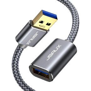 JSAUX 2Pack 10FT+10FT USB 3.0 Extension Cable, Type A Male to Female USB Extender Cord Nylon Braided Compatible with Webcam, Camera, Phone, USB hub, Mouse, Keyboard, Printer, Hard Drive, Xbox-Grey in Kuwait