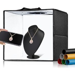 Fasonic 12"x12" Portable Photo Studio Light Box Photography, Professional Dimmable Shooting Tent Kit with 120 LED Lights & 6 Backdrops for Jewelry and Small Items Product