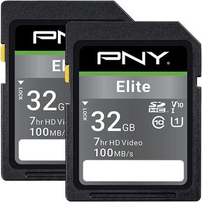 PNY 32GB Elite Class 10 U1 V10 SDHC Flash Memory Card 2-Pack - 100MB/s, Class 10, U1, V10, Full HD, UHS-I, Full Size SD