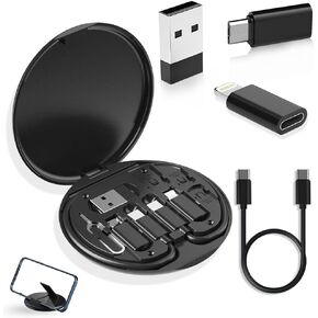 USB Adapter, Micro USB Charging Cable with USB C Lightning Adapter, Lightning to USB C Adapter, Multi Charging Cable Storage Box Contains SIM Card Holder
