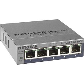 NETGEAR 5-Port Gigabit Ethernet Plus Switch (GS105Ev2) - Managed, Desktop or Wall Mount, and Limited Lifetime Protection